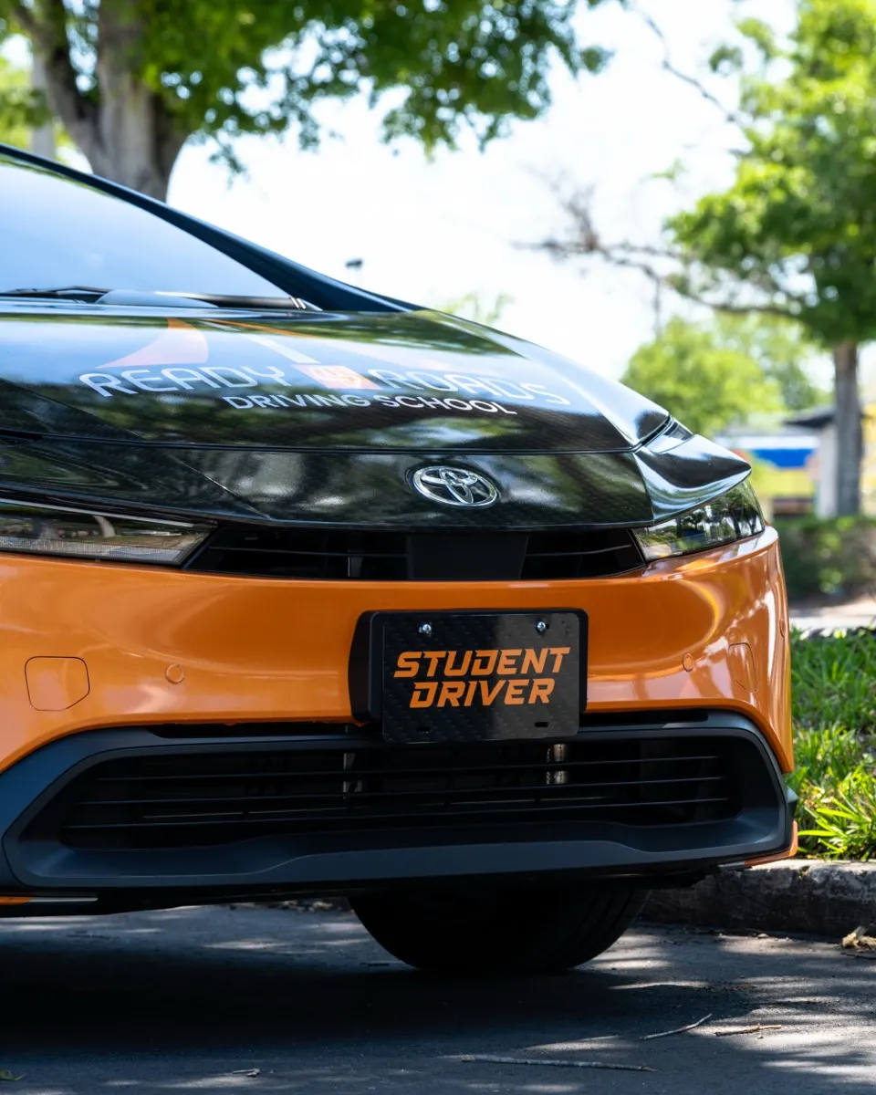Driving lessons in Kissimmee, FL · Student Driver plate on a Ready 4 Roads Toyota training car